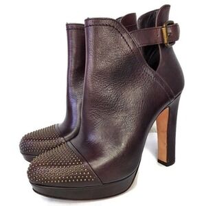 Barneys CO OP Platform Heel Booties Brown Leather Rivets Ankle Boots Sz 38.5 EU